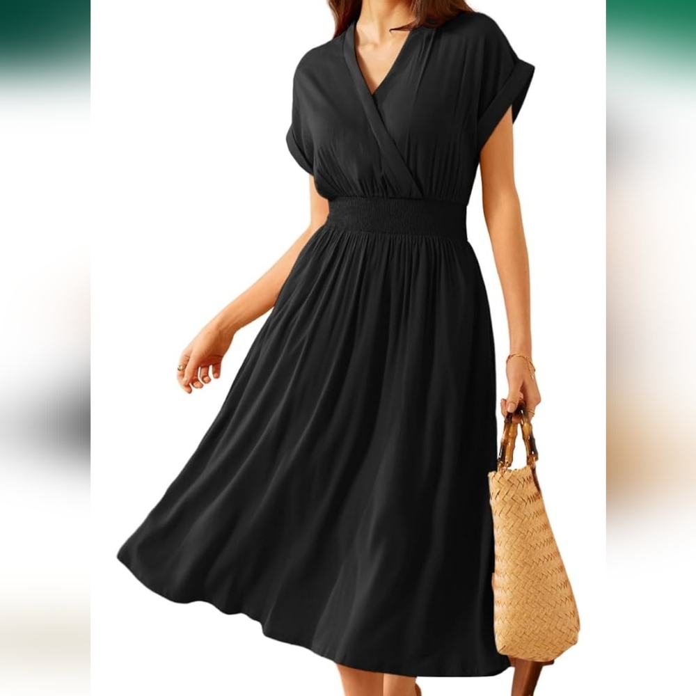 GRACE KARIN PLUS SIZE Smocked High Waisted Flowy Dress with Pockets